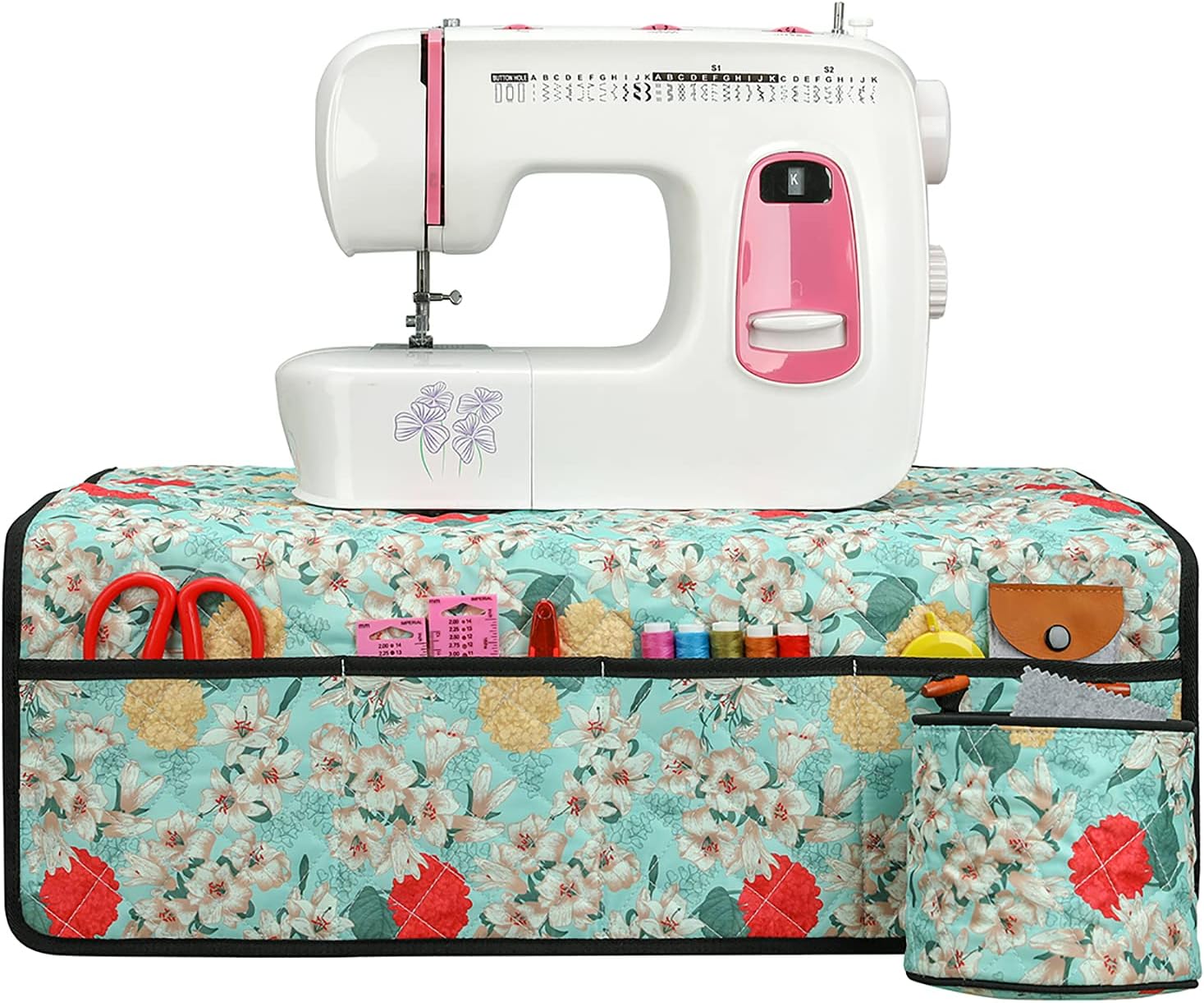 LOOEN Sewing Machine Mat Sewing Machine Pad for Table with Pockets Organizer for Sewing Machine Accessories Sewing Machine Mat(Floral)