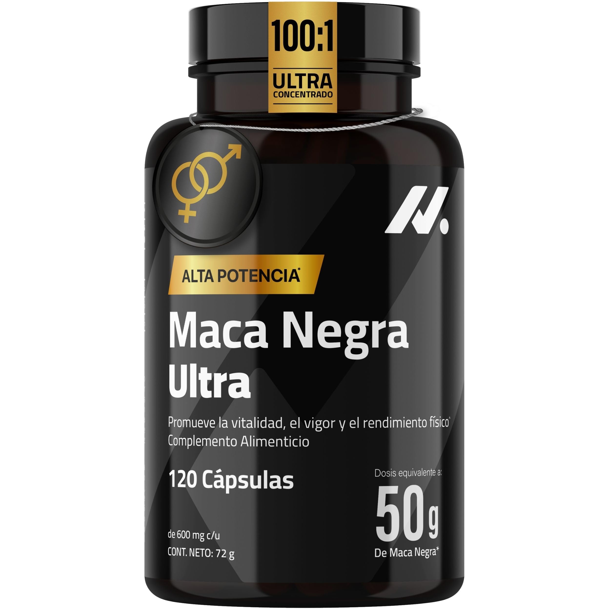 Maca Negra Ultra 50.000 mg (concentrado 100:1) - Vitalidad Masculina y Energía - con Extracto estandarizado, Zinc, B6 y Calcio - vegano, sin cafeína - 120 Cápsulas - Nyvos