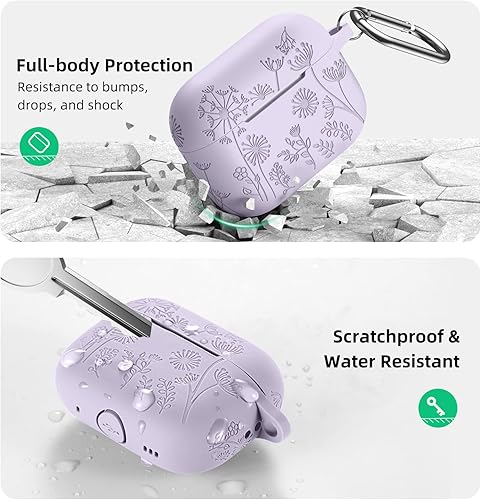 Miniatura 3 de Lerobo - Funda protectora para estuche de AirPods Pro y Pro 2 USB C, bonita funda de silicona suave grabada con diseño floral y LED frontal visible,