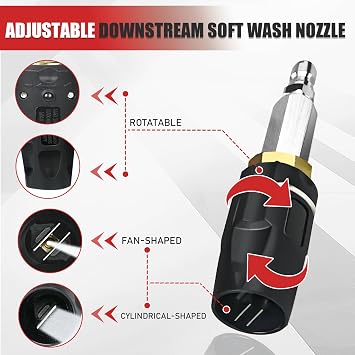 3-7 GPM 0-60Spray Pattern Adjustable Downstream Soft Wash Nozzle | 3-7 GPM M5 Twist Nozzle with Low to High Reach for use with Pressure Washer,1/4 in Quick Connect,for Cleaning High Walls