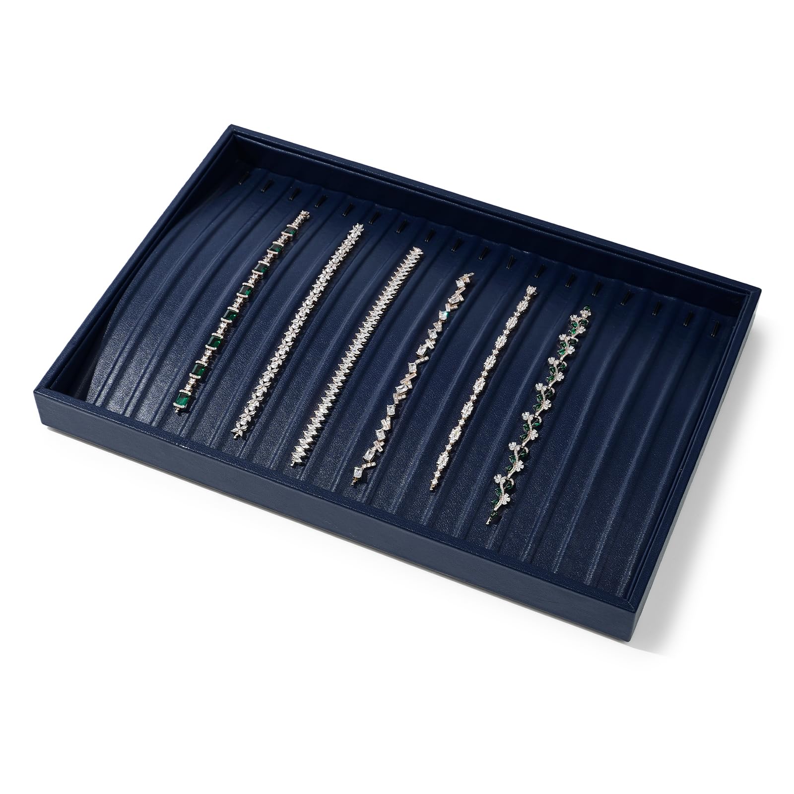 Sublimez votre coiffeuse avec le plateau bijoux bleu en cuir Oirlv à 18 compartiments