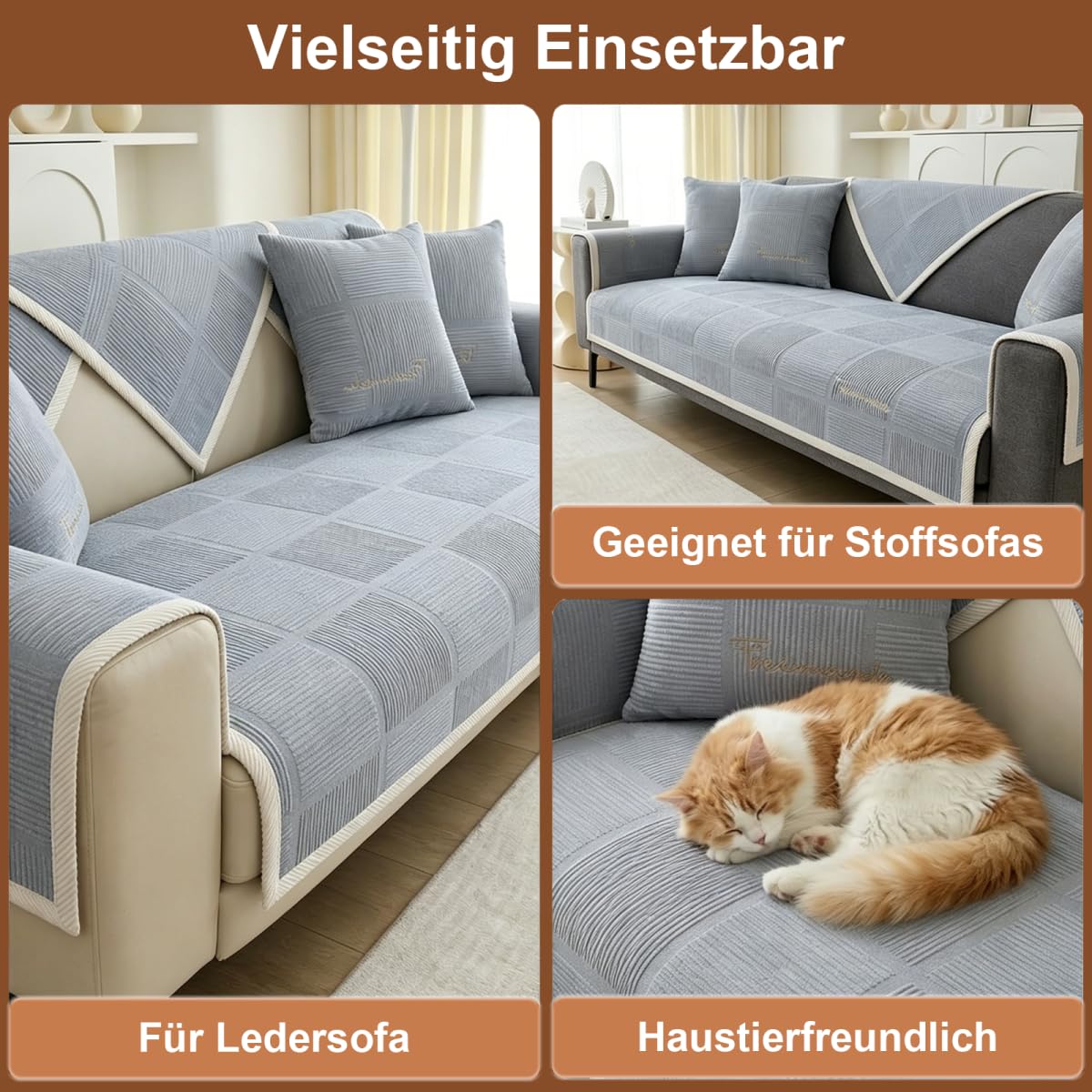 Universelle Sofa Überzug, Sofadecken für Sitzfläche, Sofaschoner rutschfest, L/U Form Sofaüberwurf, Sofa Cover, Sofabezug Ecksofa,Grau,90x160cm