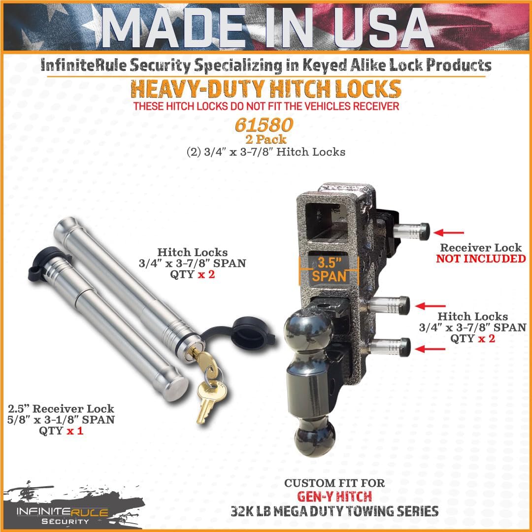 61580 | 2 Pack, Keyed Alike, Hitch Locks for Gen-Y Hitch Mega Duty 32K LB Series - Fits Adjustable Ball Mount Only - Does NOT FIT Vehicle Receiver