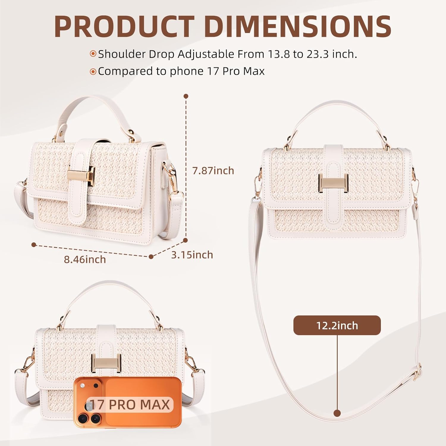 Straw Crossbody Bags for Women, Vegan Leather Summer Handbag Small Trendy Beach Purse - Image 4