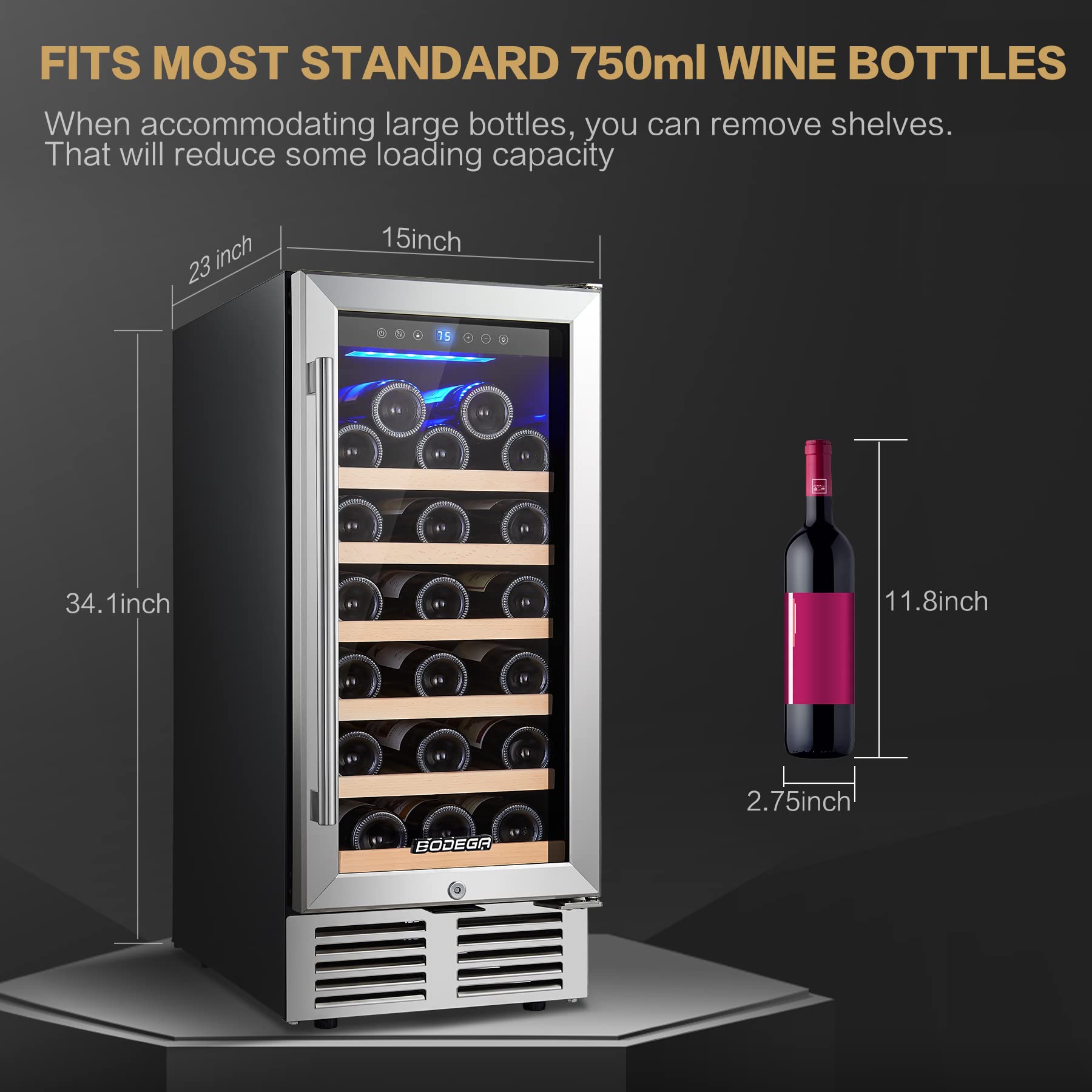 Buy BODEGA 15 Inch Wine Cooler Refrigerator, 31 Bottle Wine Fridge