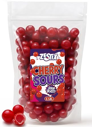 Cherry Sours Candy 1lb Bulk Soft Chewy Sour Balls in Cherry Flavor, Red Sugar-Coated Candy for Parties, Candy Buffet, Everyday Snacks and Party Packs