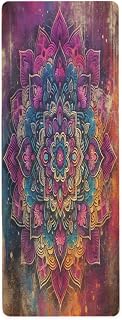Funky Mandala Grunge Yoga Mat Durable & Thick Gym Fitness Mat,Non Slip Natural Rubber Yoga Mat for Yoga, Pilates & Floor Workouts