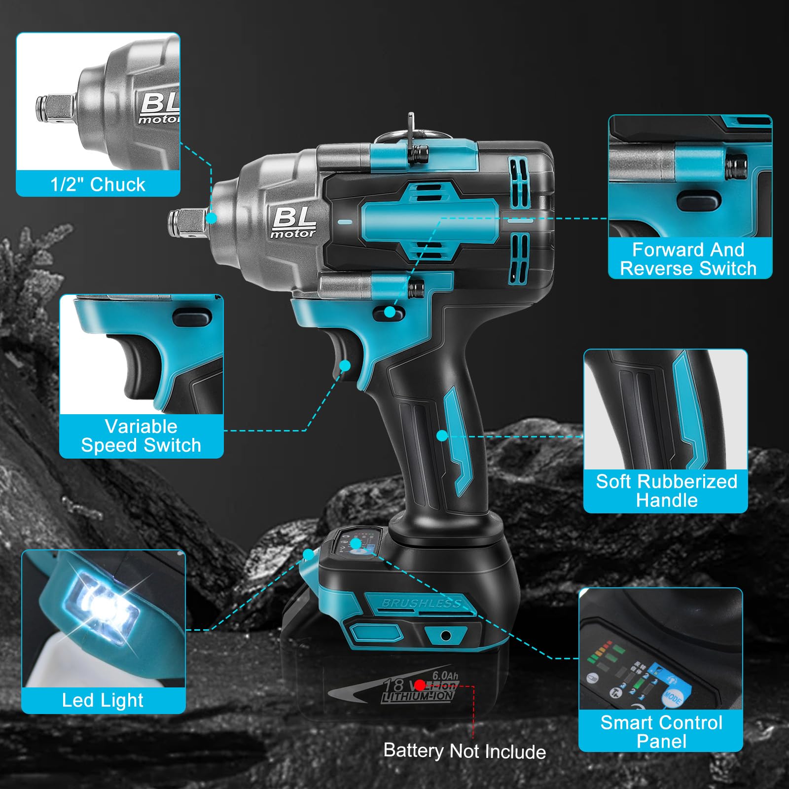 panthem Akumulatorowa wkrętarka udarowa 1000 Nm do akumulatorów Makita 18 V, bezszczotkowa wkrętarka udarowa 3 w 1 1/2", wkrętarka udarowa, klucz z adapterem nasadowym (bez akumulatora)