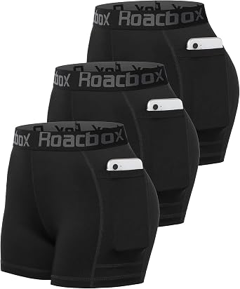 Roadbox 3" Womens Volleyball Spandex Shorts with Pocket/Non-Pocket, 2/3 Pack Compression Shorts for Workout Running Gym Yoga