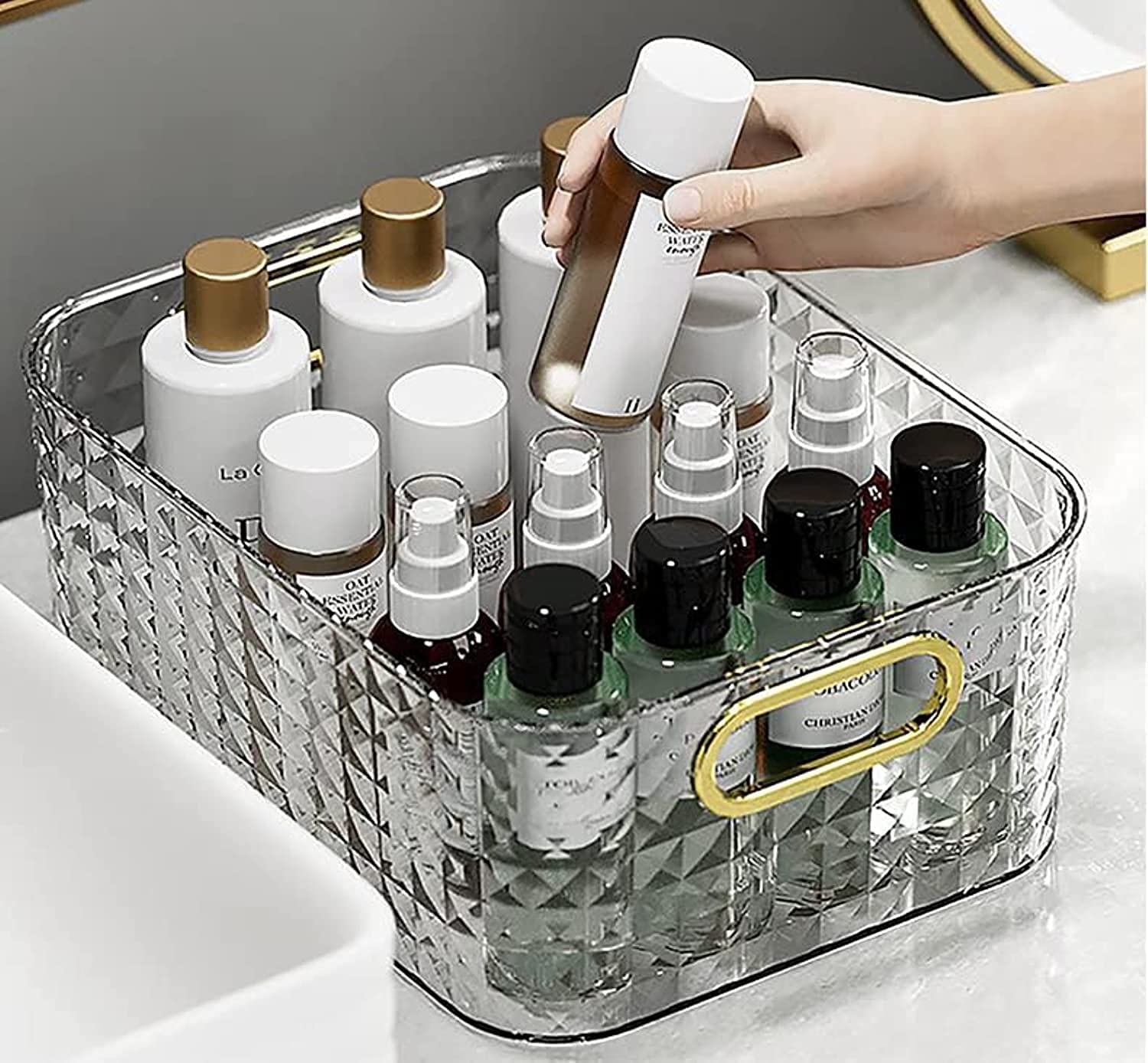 Storage Box With Handle Thickened Cosmetics Jewelry Storage Basket Bathroom Kitchen Desktop Makeup Organizers Container (transparent)