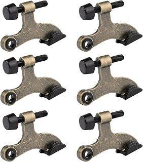 HOMOTEK 6 Pack Hinge Pin Antique Brass Door Stopper, Adjustable Deluxe Heavy Duty Door Stopper 2-1/2"x1-3/4”, with Black Rubber Bumper Tips