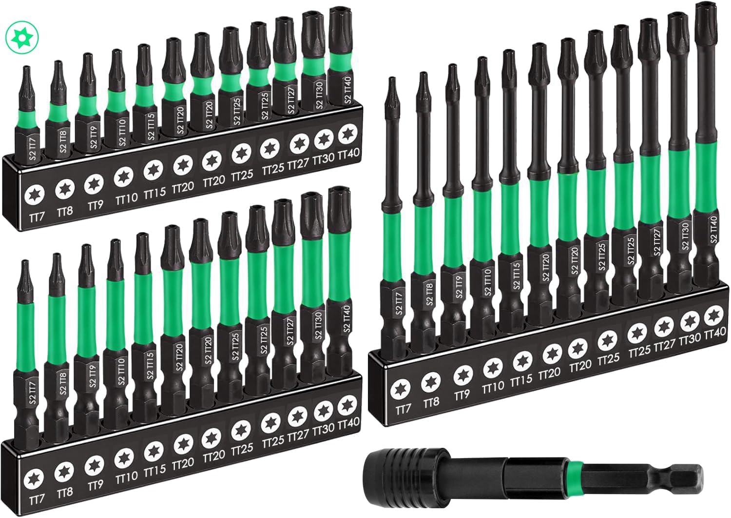 Torx Bit Set 37Pcs, Impact Driver Bit Set, S2 Steel Security Torx Bit, Tamper Proof Star with CNC Machined Tips, Star Screwdriver 1"&2&3" Long (TT7-TT40) with Magnetic Bit Holder & Storage Box