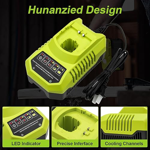 Miniatura 6 de 2Pack 6.0Ah Replacement for Ryobi 18V Battery and Charger Combo Replacement for Ryobi 18V Lithium P102 P103 P104 P105 P107 P109 P108 P190 P122