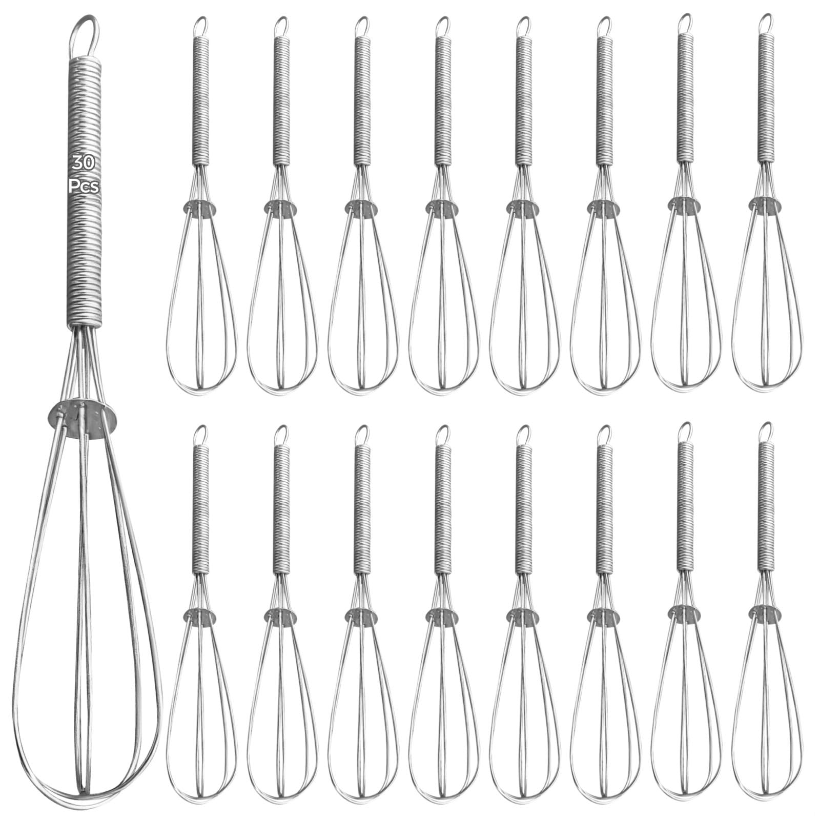 Juego de 30 batidores de acero inoxidable de 6 pulgadas, batidores manuales para cocinar y hornear, batidor de 3 hilos para mezclar y batir