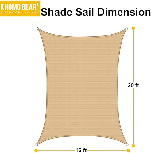 Miniatura 2 de KHOMO GEAR Toldo rectangular de 16 x 20 pies, tela con bloqueo UV, color tostado, beige
