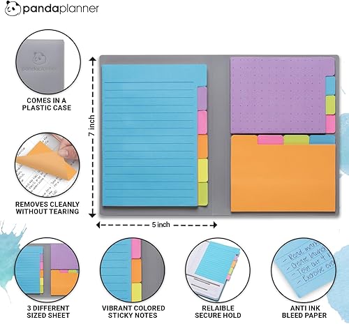 Miniatura 4 de Panda Planner Juego de notas adhesivas  140 colores surtidos de primavera con pestañas, punteadas, rayadas y notas en blanco  Pestañas adhesivas