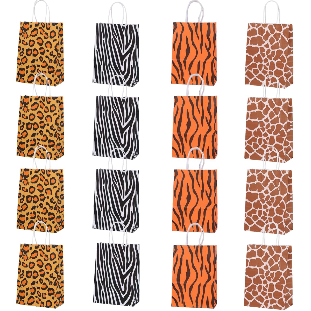 16 Packs Jungle Animals Gift Bags with Handles, 21x15x8 cm Cow Zebra Tiger Bags for Kids or Adults in Birthday party, Weddings, Events or Shopping (jungle animals print) โ image 1