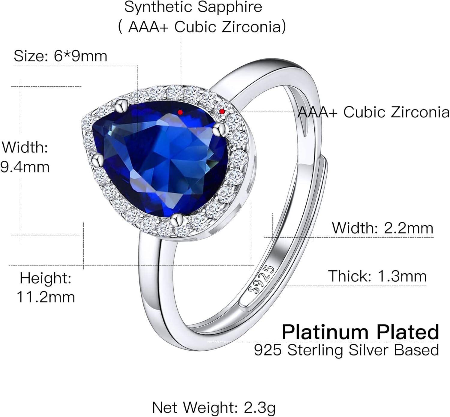 Suplight 925 Sterling Silver Round Shape/Heart/Square/Pear Shape Birthstone Ring, Sparkling Solitaire Engagement Wedding Rings for Women (with Gift Box) - Image 7