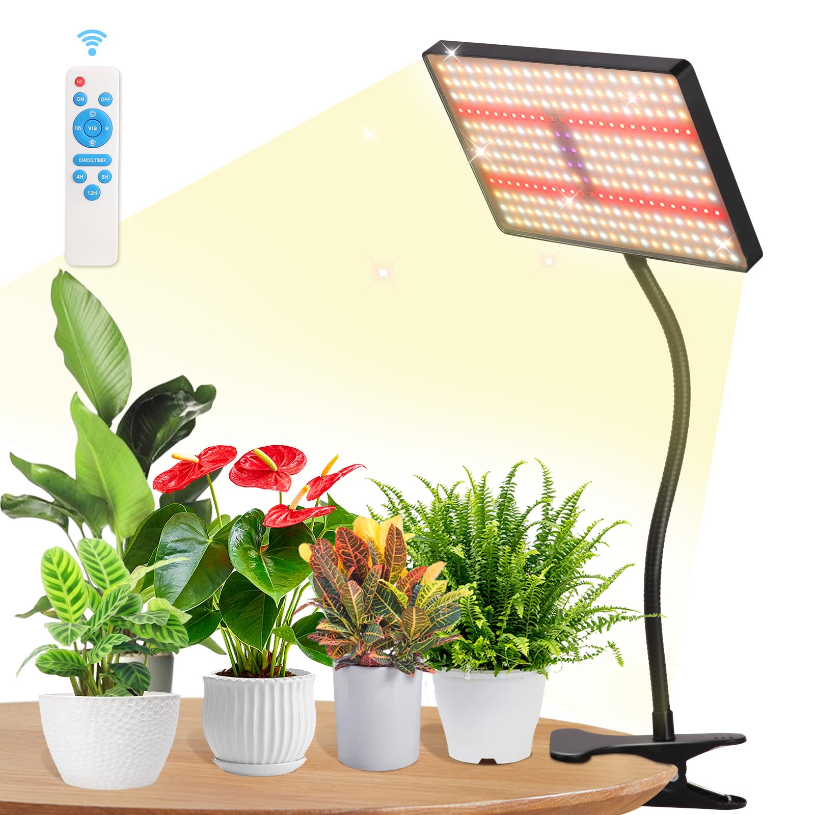 MICCYE Grow Lights for Indoor Plants UV IR Full Spectrum 286 LEDs Plant Light with Clip, Dimmable Grow Lamp with 4/8/12H Timer for Seedlings Flower Growing Greenhouse