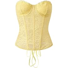 ZZF Women Lace Bustier Corset Top Strapless Floral Push-Up Bandeau Corset
