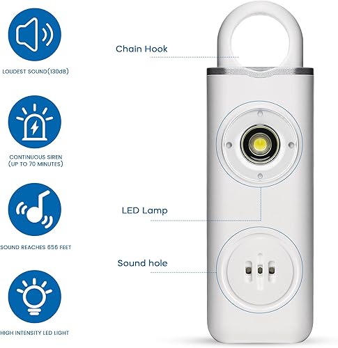 Miniatura 6 de Alarma de seguridad personal recargable para mujeres, adolescentes, ancianos y niños, alarma de seguridad de 130 dB con luz estroboscópica LED y