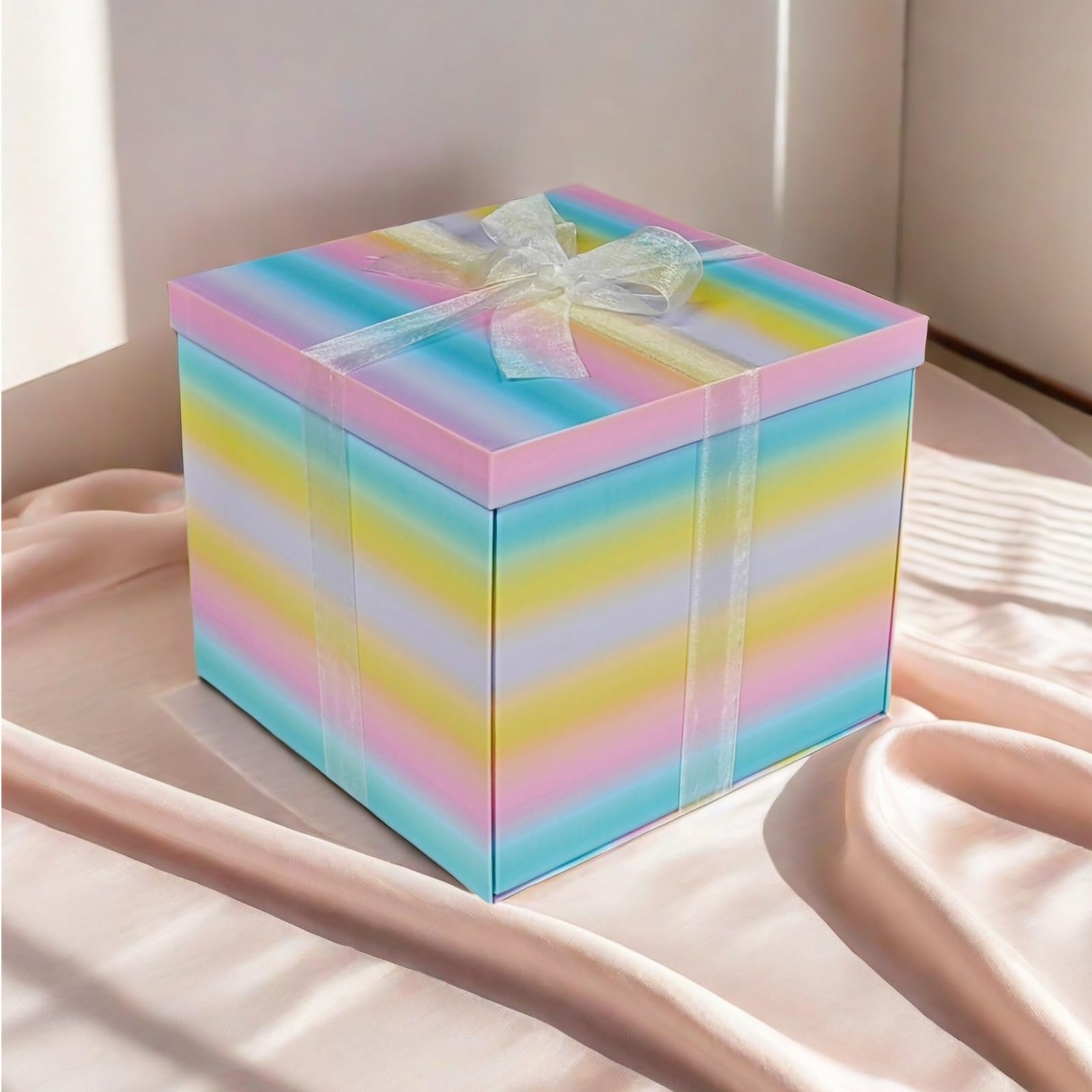YINUOYOUJIA Große Geschenkbox, 30,5 x 30,5 x 25,4 cm, Geschenkboxen mit Deckel für Geschenke, Geburtstagsbox, Geschenkverpackung für Babyparty, Valentinstag, Kinderparty, Feiern (bunte Box)