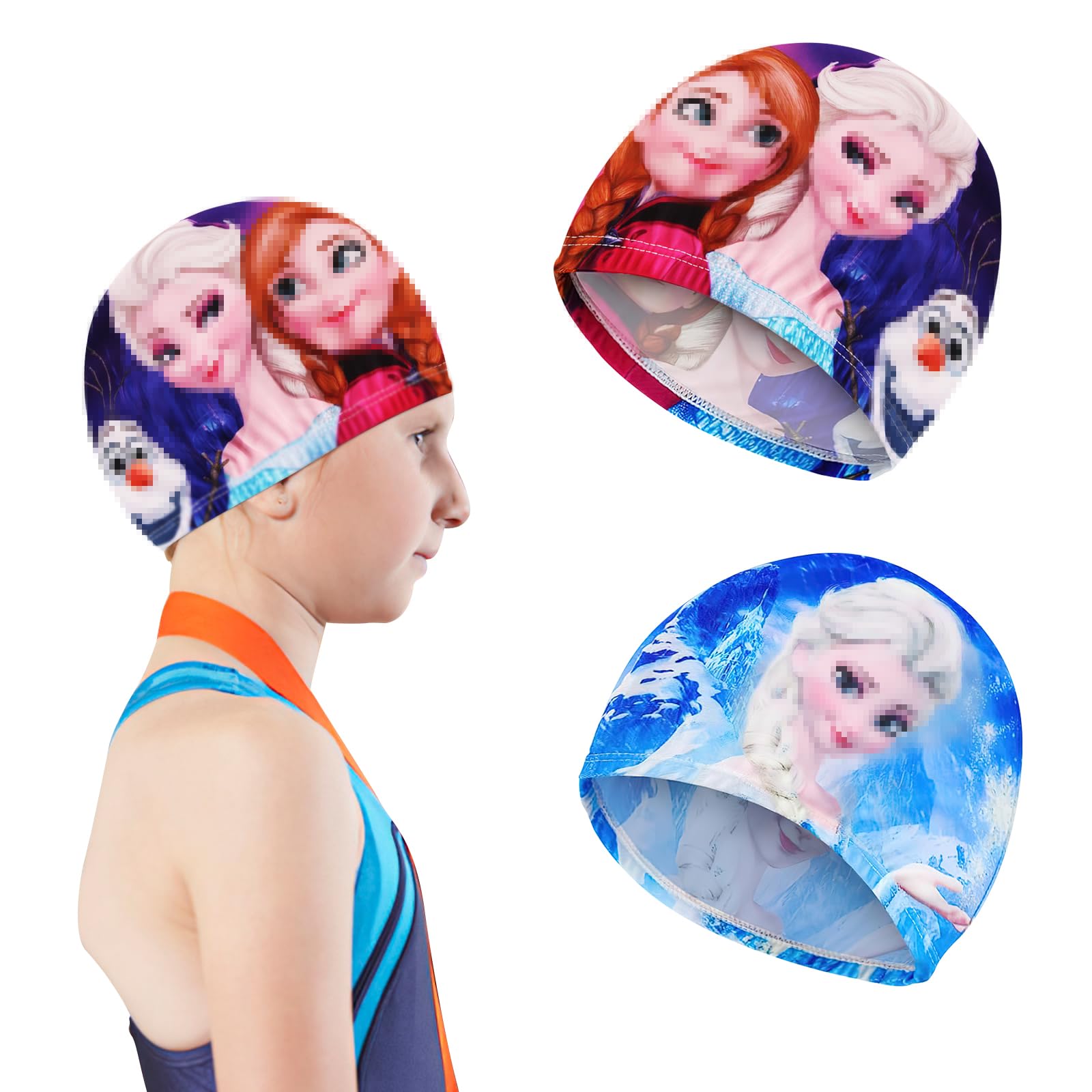 Gorro Piscina Niña, RosyFate 2 Piezas Gorro Natacion Niña, Gorro Piscina Bebe Tela, Gorra De Natacion Niños, Fácil de Poner, Tela Elástica, para Cabello Largo y Corto