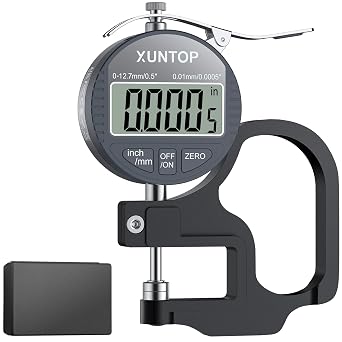 XUNTOP Digital Thickness Gauge 0.5inch/0.0005inch12.7mm/0.01mm Thickness Meter with LCD Display, Unit Conversion, Storage Case for Paper Plastic Leather Metal Wire