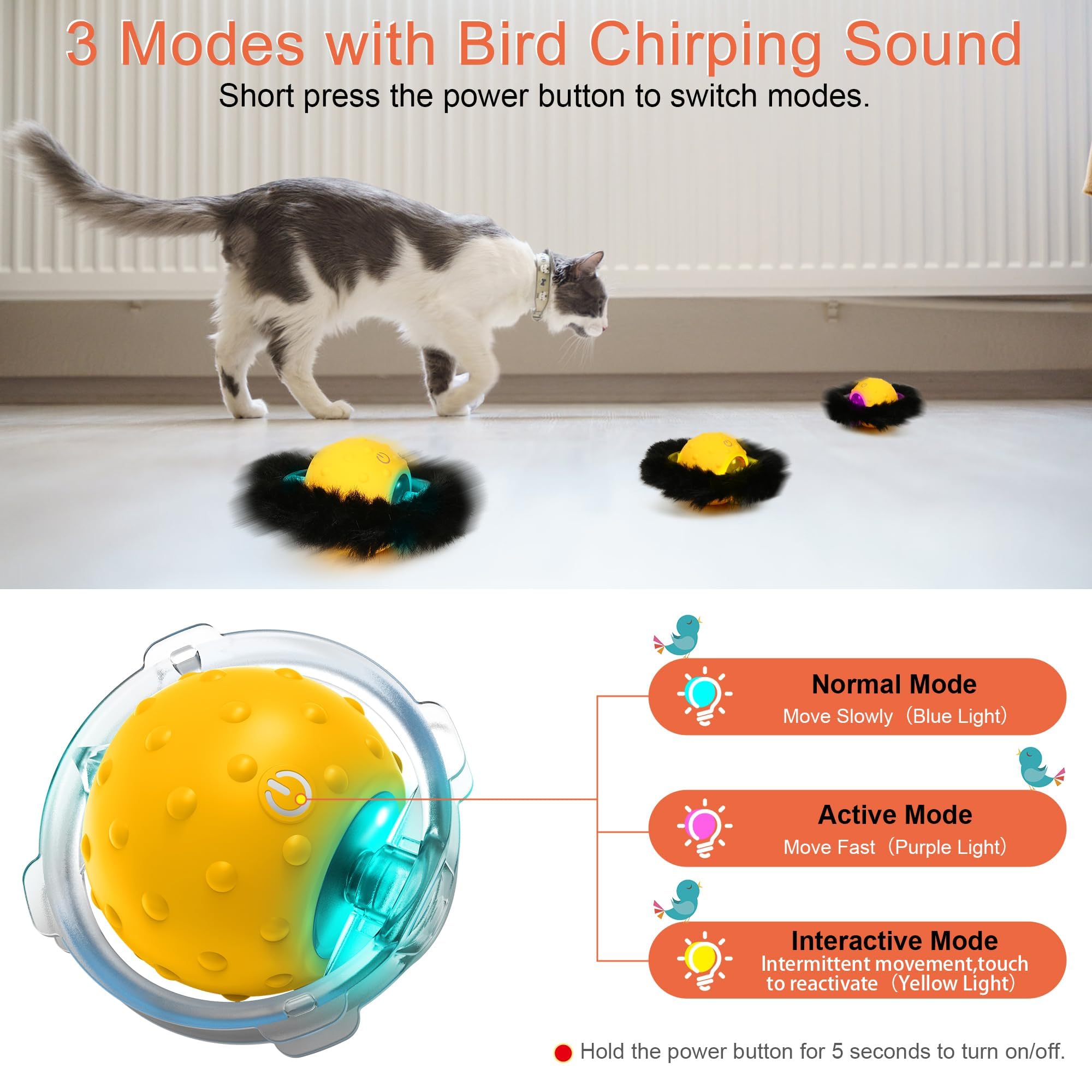 Interaktives Katzenspielzeug Selbstbeschäftigung, Leises Elektrisch Spielzeug Katzen Für Erwachsene Katzen Wohnungskatzen, Zwitschern, Bewegungsaktiviertes, Weihnachtsspielzeug Geschenk (Gelb)