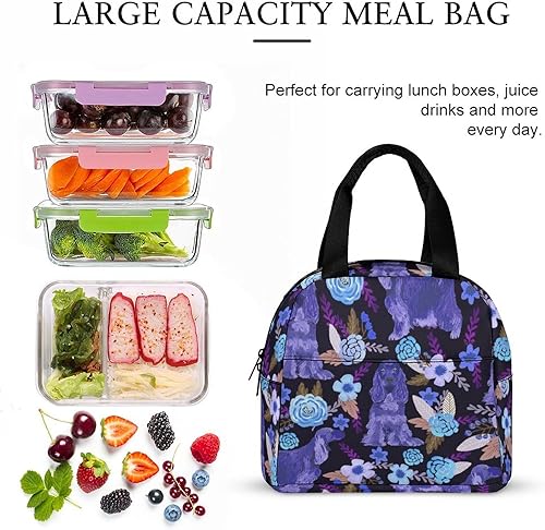 Miniatura 6 de Supdreamc Lonchera para mujereshombres, Cocker Spaniel con diseño de flores, organizador de aperitivos para picnic, playa, trabajo, resistente a la