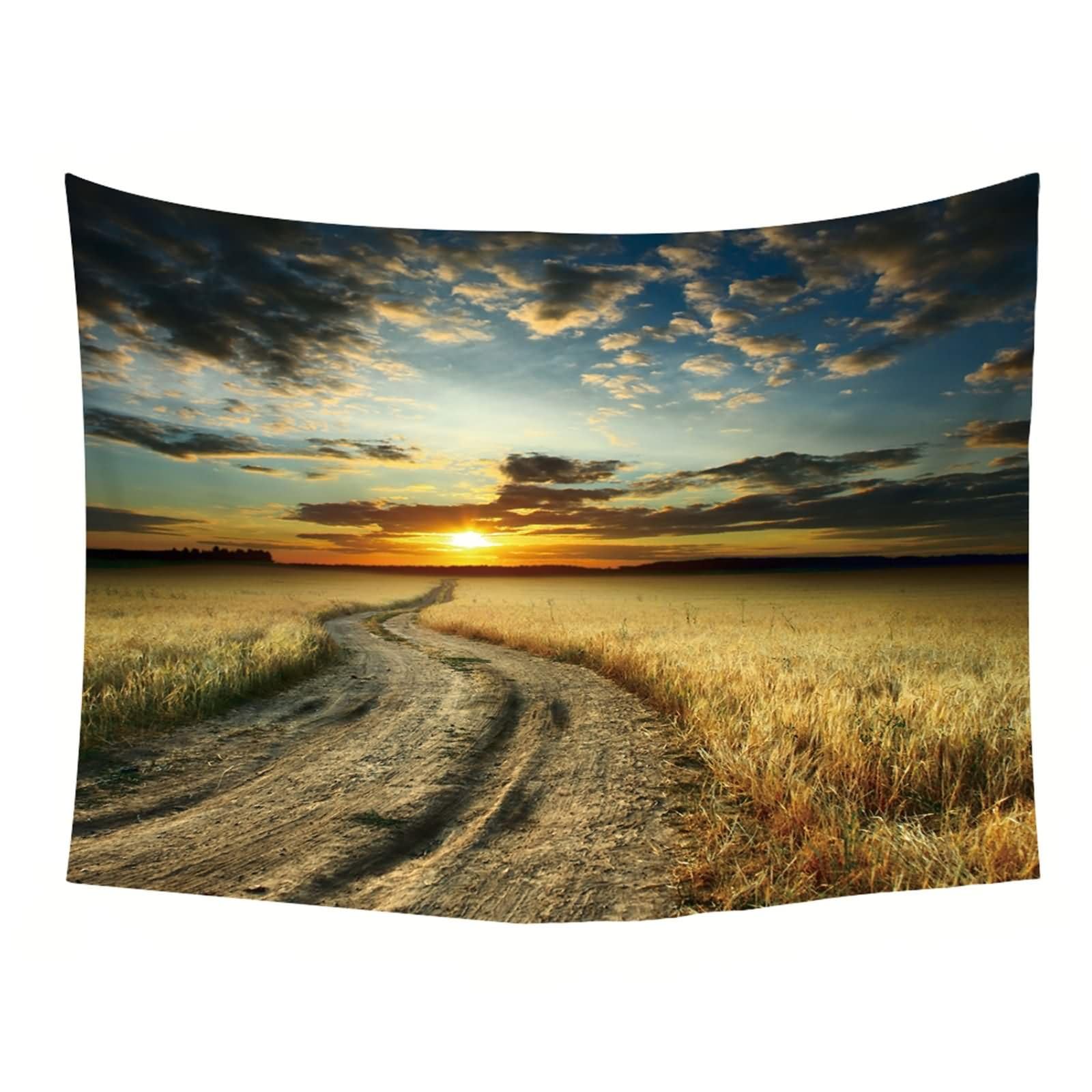 Homxi Tapiz de Sofas 260 x 240 CM,Paisaje de Camino y Atardecer Tapiz para Habitación Poliester Amarillo Gris Azul