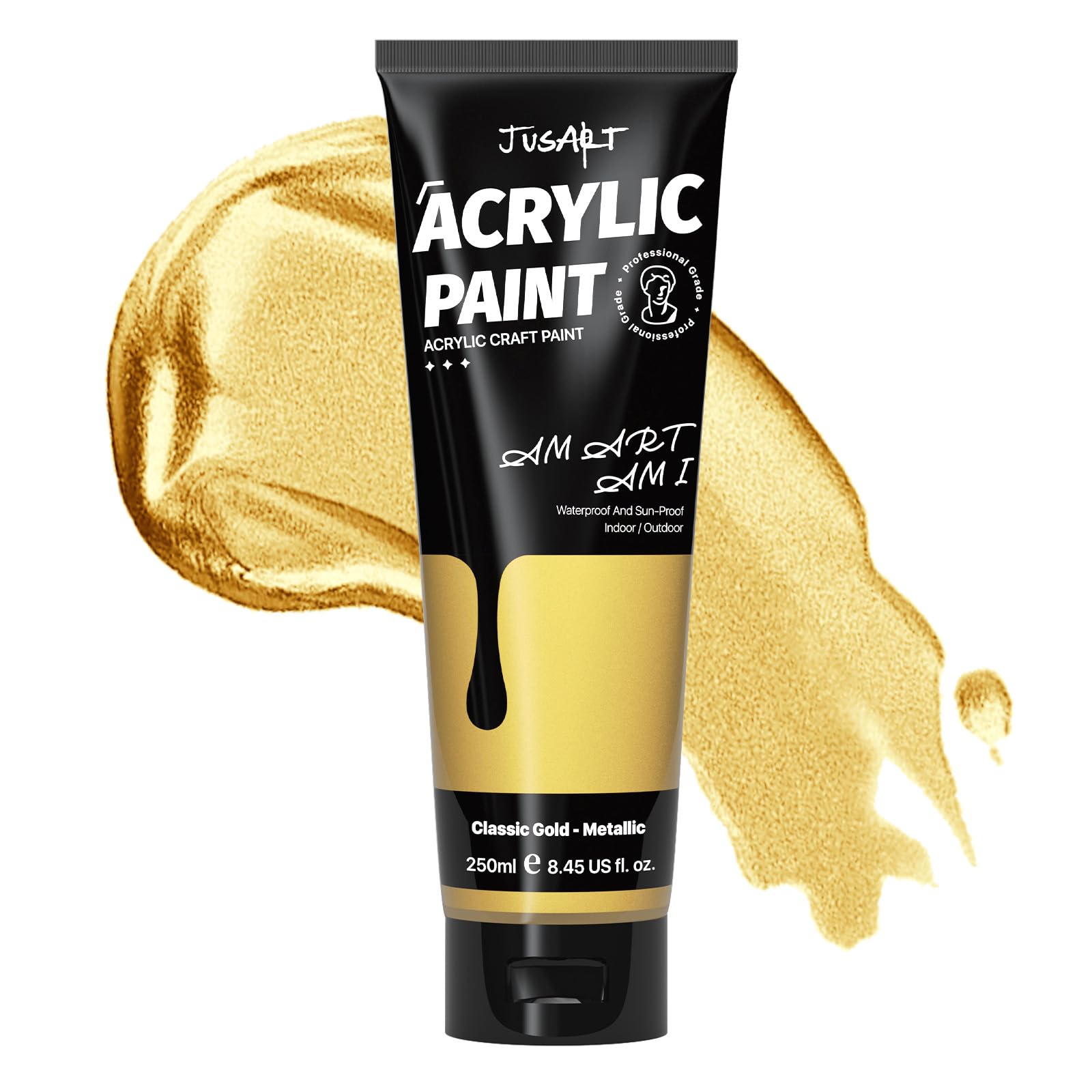 JusArt Acrylic Paint Metallic Gold Tubes 250ml,Non-Toxic & Rich Pigment Craft Paints for Canvas Painting,Wood, Fabric,Stone,Ceramics,Art Supplies for beginners and professional artists