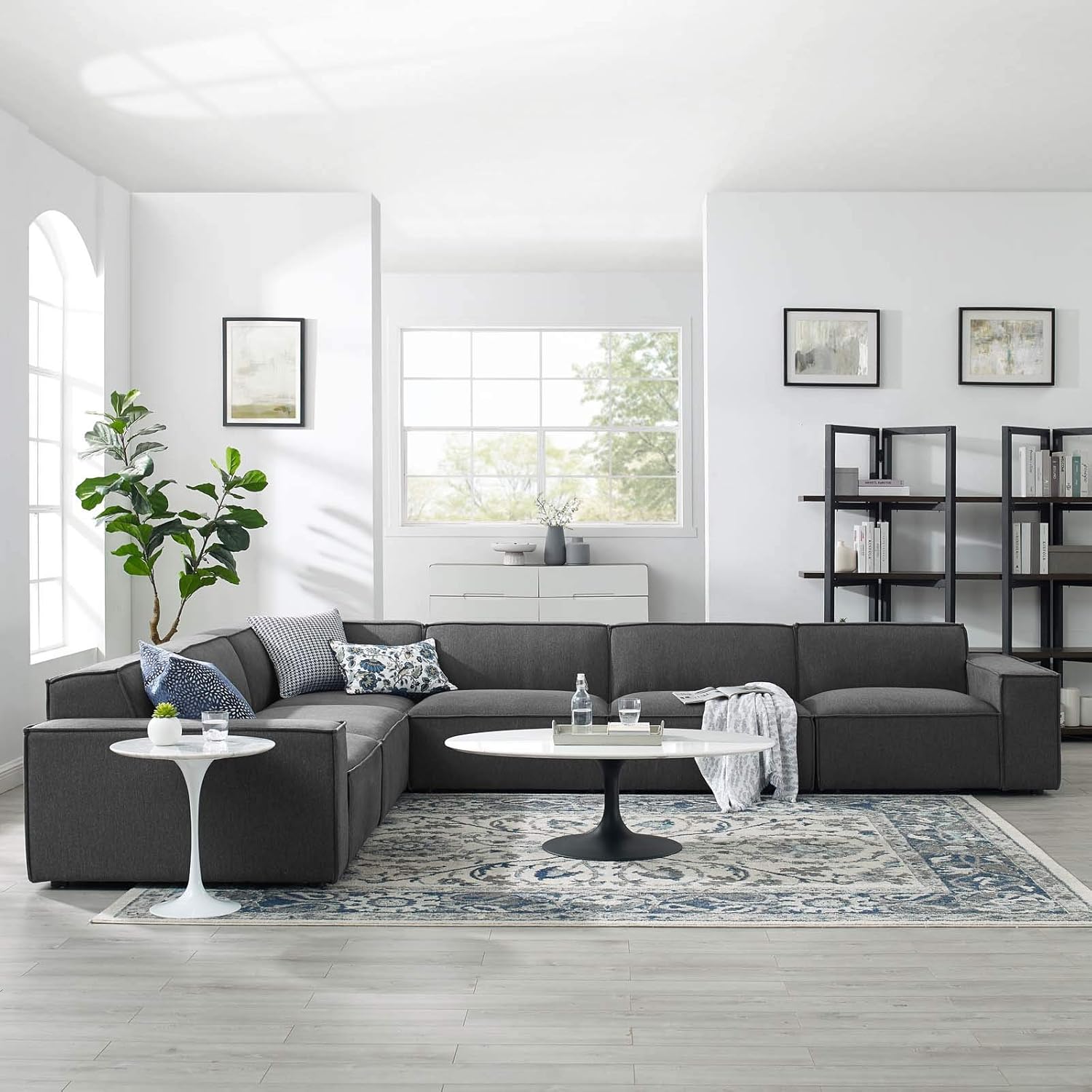 Modway Restore 6-Piece Upholstered Sectional Sofa in Charcoal