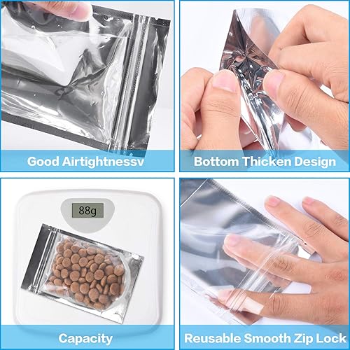 Miniatura 4 de Paquete de 200 bolsas con cierre de cremallera de Mylar de 4 x 6 pulgadas, de color plateado transparente con cierre de cremallera, embalaje de