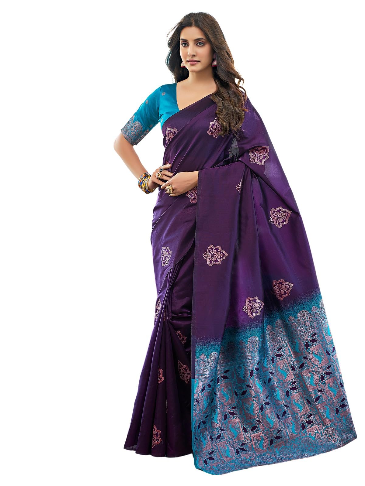 Satrani Women's Banarasi Silk Jacquard Saree With Unstitched Blouse Piece (3696S108N_Deep Purple)