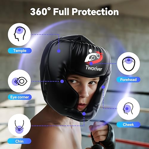 Miniatura 3 de Casco de boxeo para niños, hombres y jóvenes, paquete de 2, casco de combate de MMA de cara completa con protección ajustable, máscara facial de