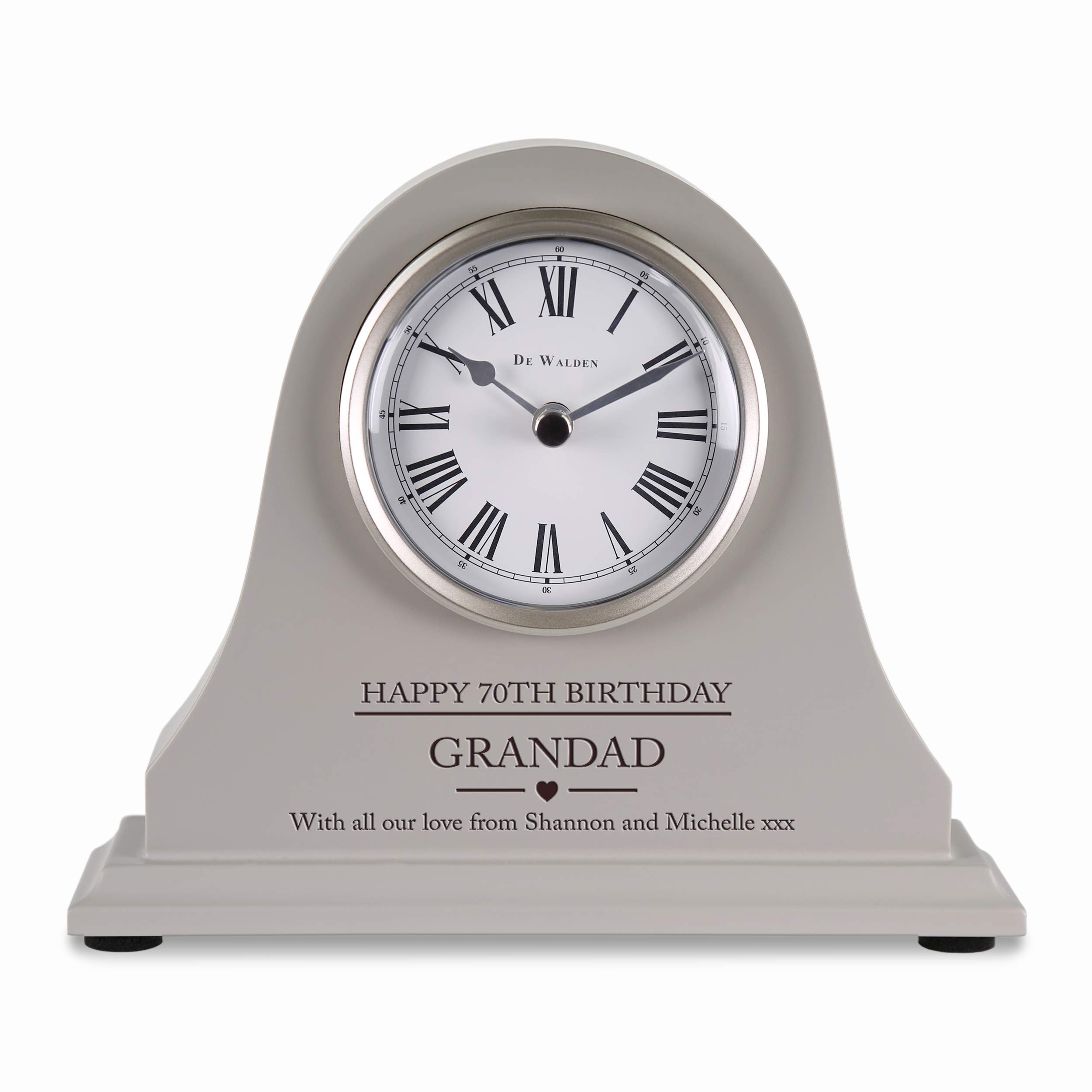 De Walden Grandad’s 70th Birthday Personalised Engraved Grey Mantel Clock Gift Seventieth Gifts for Papa