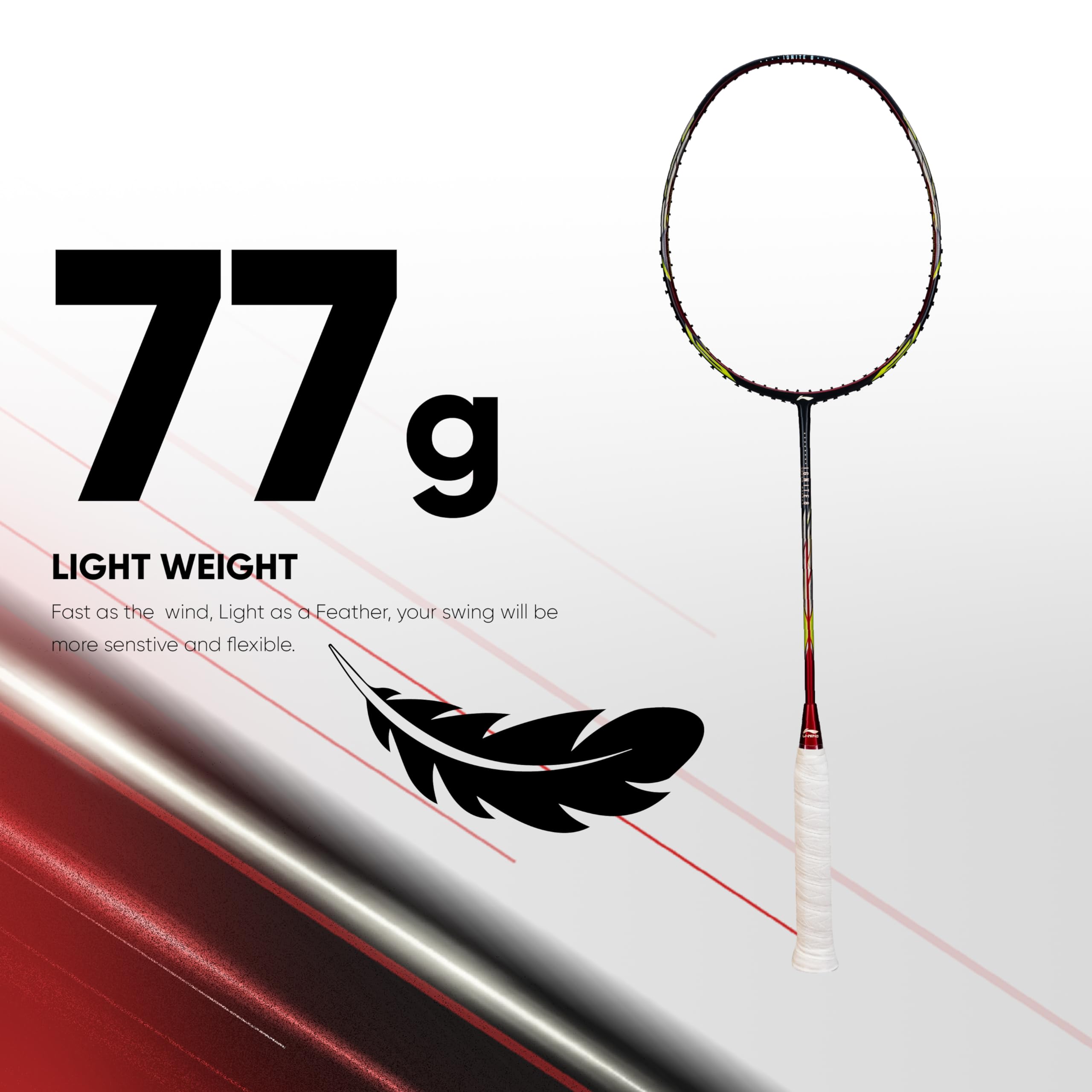 Li-Ning Ignite Series Carbon Fibre Superlite Speed Racket wuth Full Cover (Cool Gray/Bull Red) 2