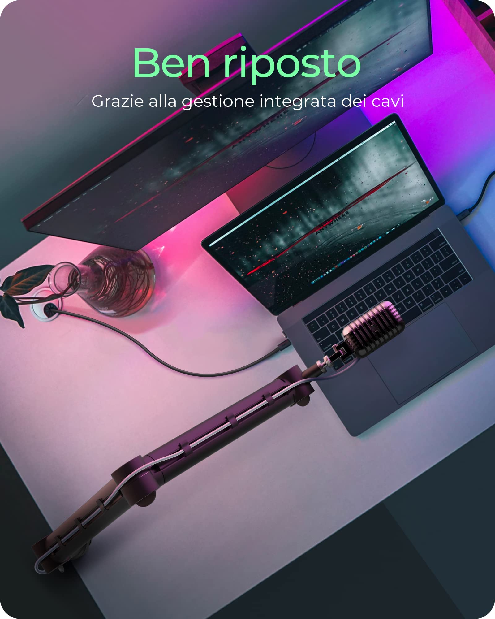 ICY BOX Braccio microfono professionale con supporto da tavolo, girevole a 360°, adattatore da 3/8" a 5/8", gestione cavi per Blue Yeti, Blue Snowball, HyperX QuadCast e molti altri