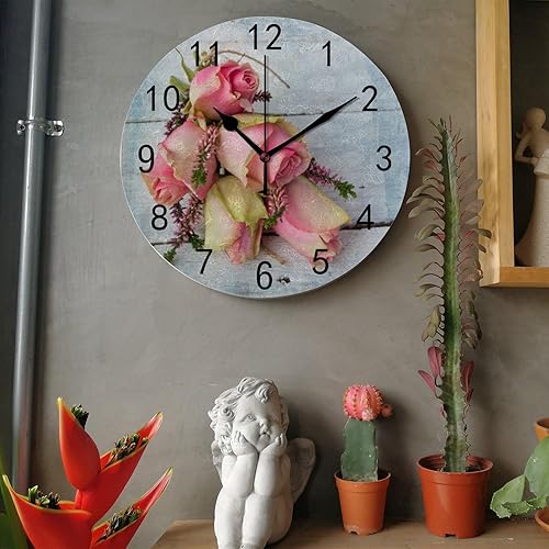 Miniatura 9 de Reloj de pared para decoración de sala de estar, flores silvestres, hojas de margarita, PVC, 9.8 pulgadas, para colgar, redondo, silencioso, sin