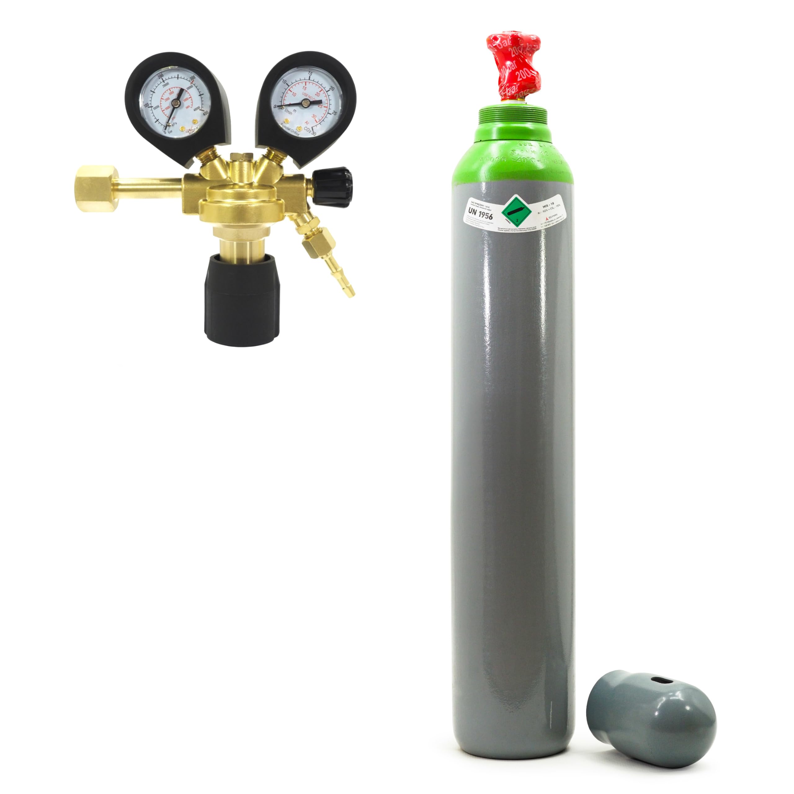 Bombona de gas con reductor MIX argón (82%)+CO2 10 litros 1,9 m3 de gas de soldadura MIG/MAG WIG