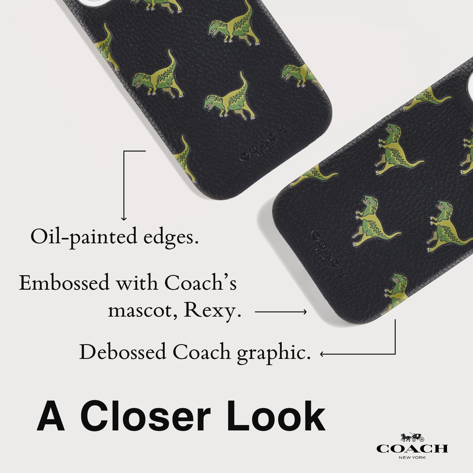 Coach Oryginalne etui na iPhone'a 16 Pro z wytłoczoną kamyczkową skórą - designerskie etui na telefon - Repeat Rexy