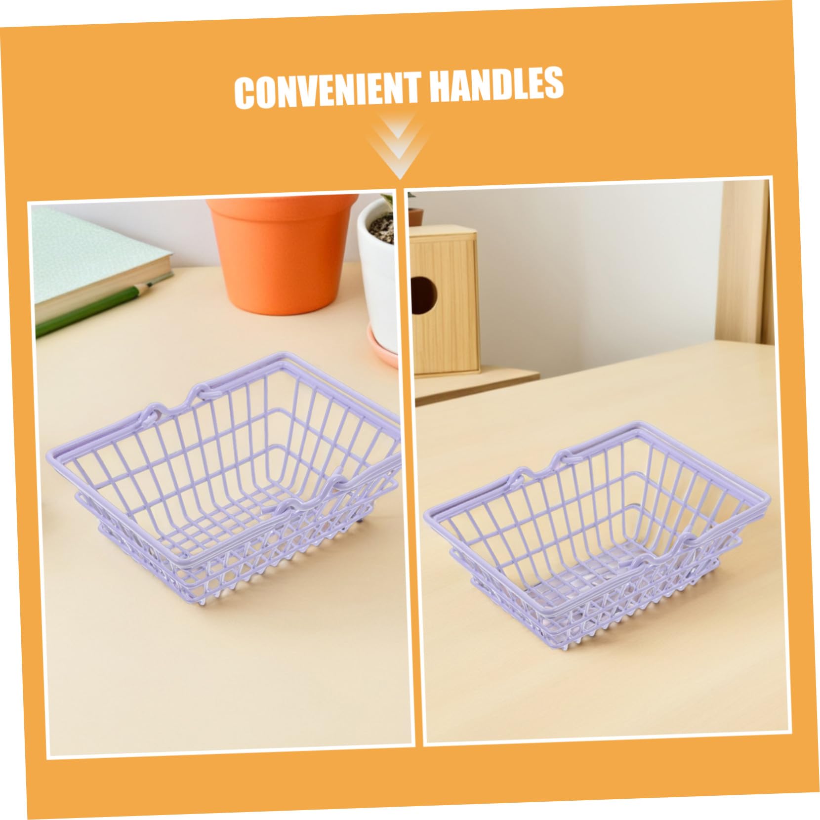 2 Pezzi Mini Shopping Basket in Metallo con Manici Cestini per Portatile e per Organizzazione Casa e Ufficio per Giochi di Spesa e Stoccaggio Oggetti