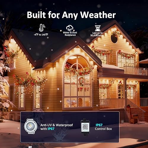 Miniatura 3 de Luces permanentes para exteriores, luces LED RGB de 500 pies con IP67 impermeable, control remoto de aplicación inteligente, sincronización de