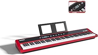 SHEIRIN digital pianos 88 key weighted electric keyboard piano beginners sustain pedal full size hammer action heavy weighted learning bag case touch screen portable instrument music SR-GH80 (RED)
