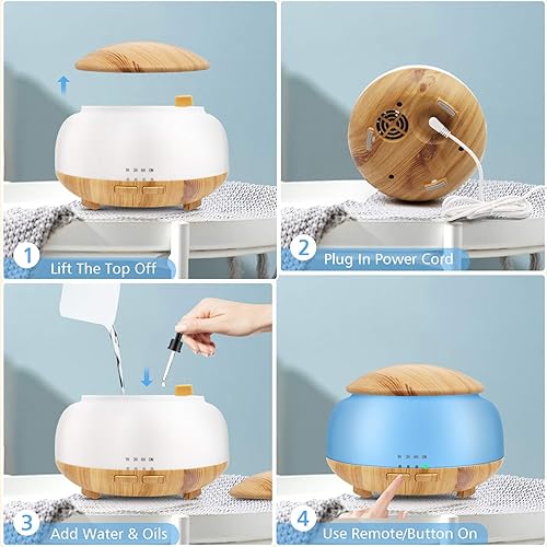 Miniatura 7 de Difusor de aceite esencial, difusor de aromaterapia Daroma con control remoto, humidificador ultrasónico de nebulización fría de 10.1 fl oz, luces