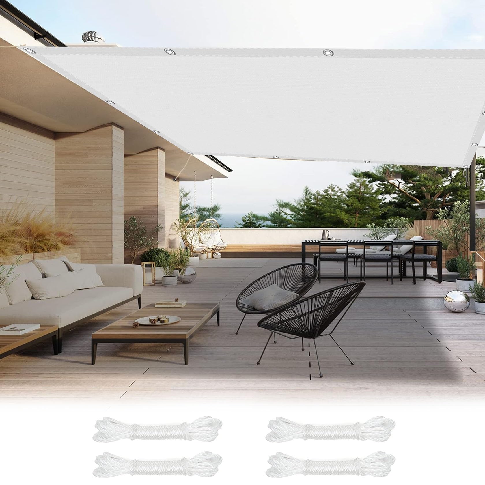 Voile d'ombrage imperméable blanc 5.5 x 8.5 m anti-UV