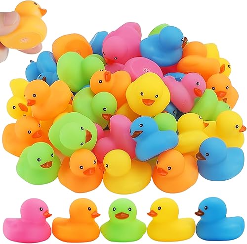 50 piezas de juguetes de baño de pato de goma, patos de baño multicolor a granel, pato flotante para bebé, juguete de baño para ducha, fiesta de