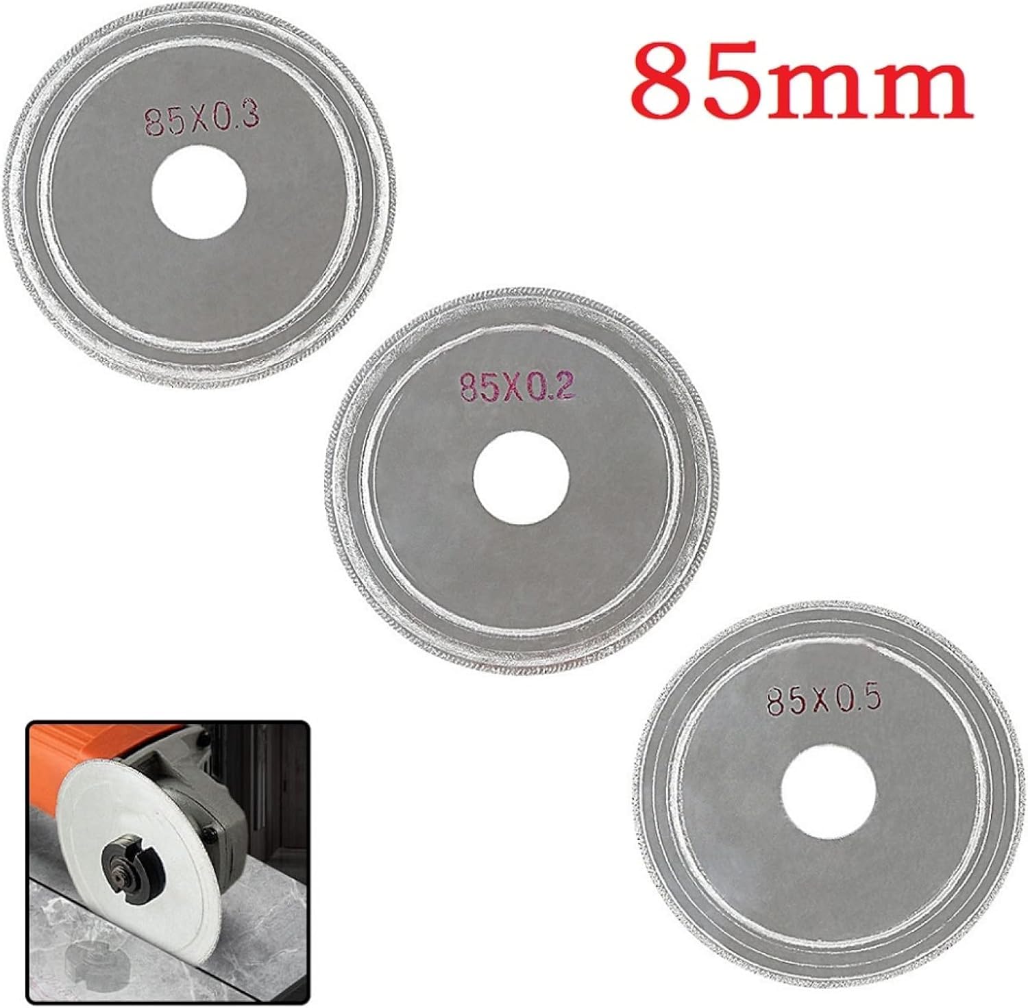Discos de corte de diamante para amoladora angula Hoja de sierra ultrafina de 85 mm, 0,2/0,3/0,5 mm, for cortar baldosas de mármol, vidrio y piedra lapidaria, 0,3 mm(0.5mm)