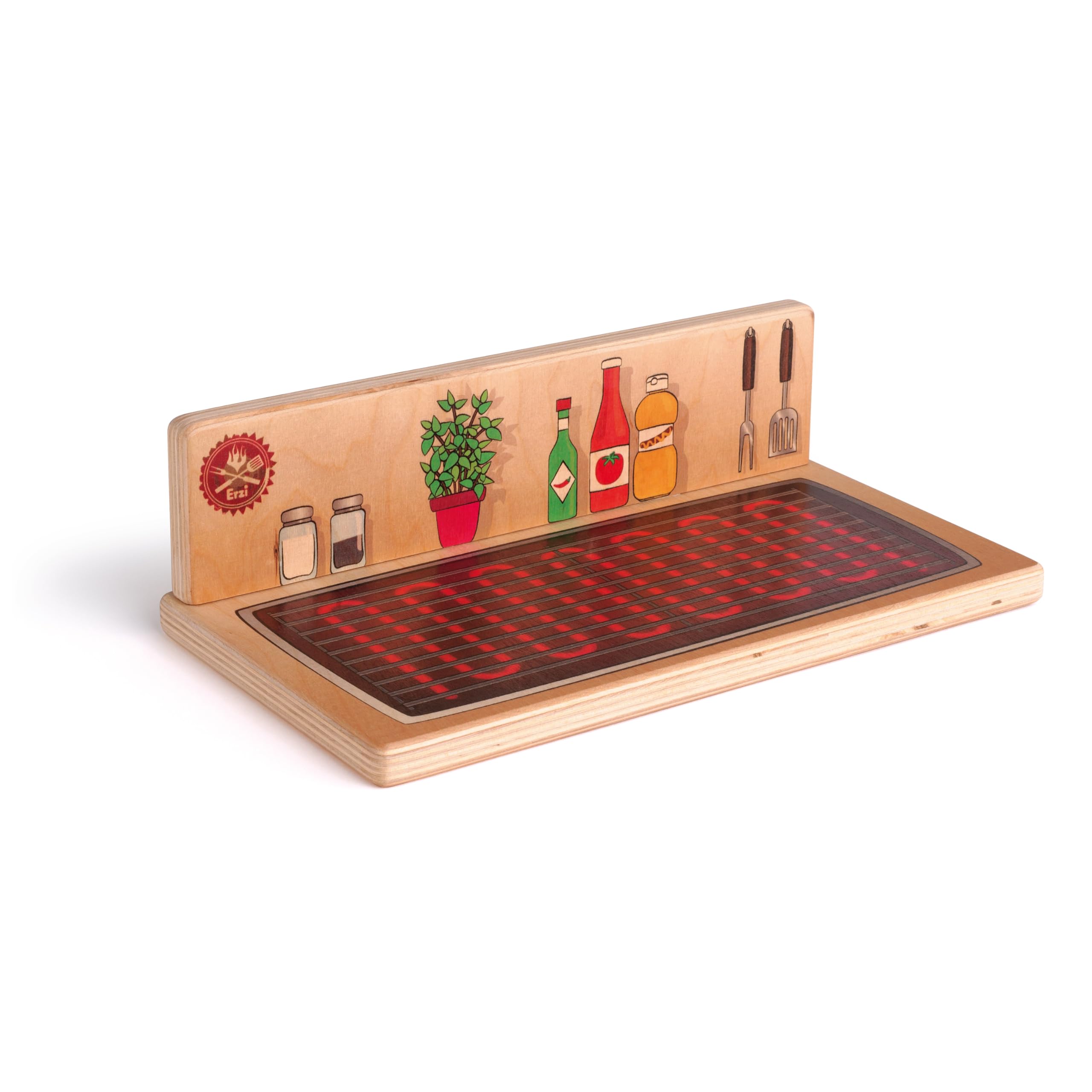 Erzi 10691 Tischgrill & Kochplatte aus Holz, Kaufladenspielzeug für Kinder